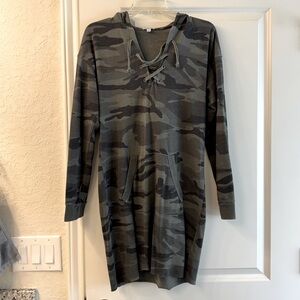 Camouflage Lace-Up Hoodie Dress